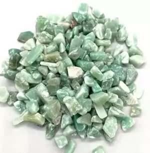 1 lb green aventurine tumbled chips 8-12mm showing sparkly green stone pieces — prosperity crystal bulk for crafts and grid work.