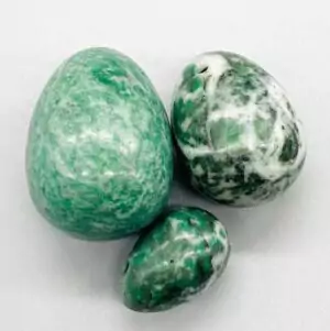 Set of 3 jade yoni eggs in small medium and large sizes for sacred feminine crystal meditation practice