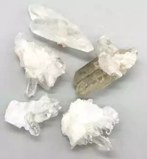 1 lb natural quartz crystal cluster collection showing multi-point clear quartz formations in various sizes for grids and altar work.