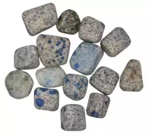 One-pound collection of smooth K2 Afghani stone tumbled pieces white granite with vivid blue azurite spheres for third eye crown chakra and grounded spiritual work