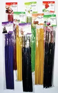 Aura variety incense sticks assortment pack showing multiple colored stick packs in clear plastic with variety of labeled headers