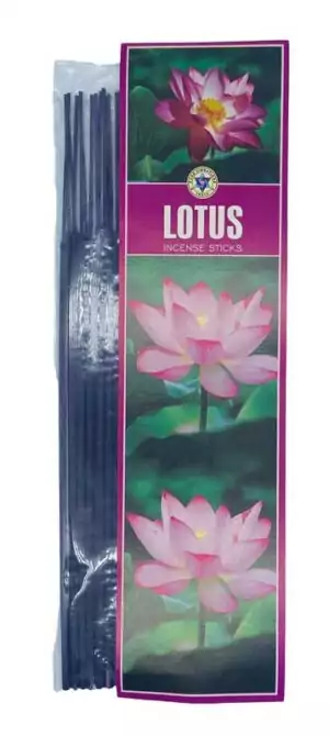 Pure Vibrations lotus incense sticks 20 pack — sacred lotus flower fragrance for crown chakra opening, spiritual elevation, and enlightenment meditation.