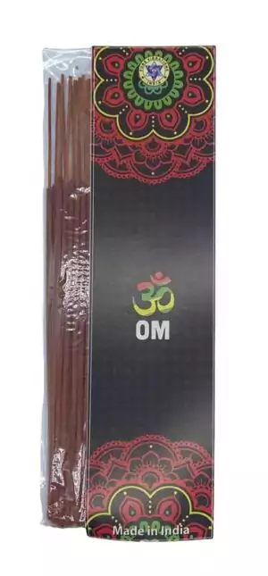 Pure Vibrations Om incense sticks 20 pack — sacred meditation fragrance for mindfulness practice, crown chakra work, and spiritual focus sessions.