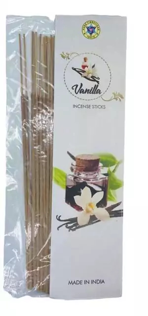 Pure Vibrations vanilla incense sticks 20 pack — warm sweet fragrance incense for self-love rituals, comfort meditations, and cozy sacred space atmosphere.