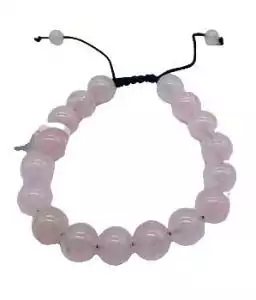 10mm rose quartz adjustable beaded bracelet in soft pale pink stone for heart chakra healing, self-love, and romantic energy daily crystal wear.