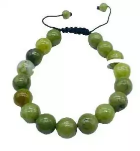 10mm Chinese jade beaded stretch bracelet in deep green stone for fortune, harmony, protection, and prosperity abundance daily crystal wear.