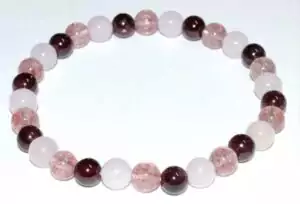 6mm rose quartz, strawberry quartz, and garnet bead bracelet in soft pink and deep red crystal beads for love and heart chakra