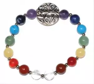 8mm seven chakra gemstone bead bracelet with tree of life charm featuring rainbow colored crystal beads for full chakra alignment