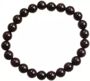8mm garnet bracelet of small round deep red natural stone beads arranged in a circular elastic bracelet on white background