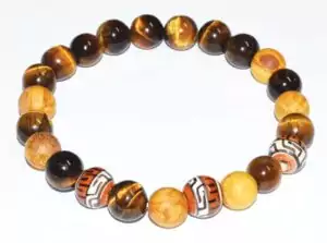 8mm palo santo wood and tiger eye bead bracelet on stretch cord alternating golden chatoyant stone with fragrant wood beads