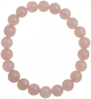 Rose quartz bead bracelet 8mm displayed on a light surface showing pale pink natural stone color and round bead size.