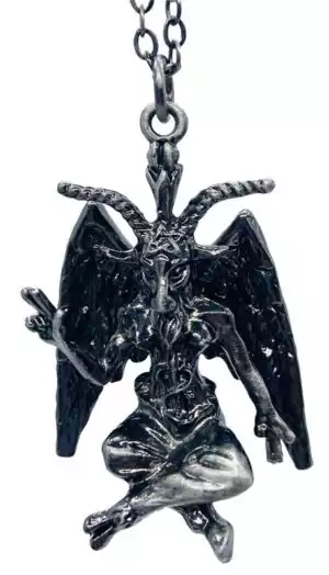 Pewter Baphomet pendant necklace with detailed Eliphas Levi occult goat-head hermetic symbol for esoteric and left-hand path practice wear.
