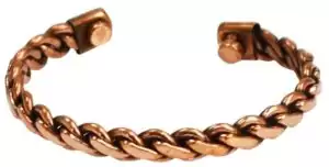 Braided copper magnetic bracelet open cuff design — twisted copper strands with simple magnetic clasp ends.