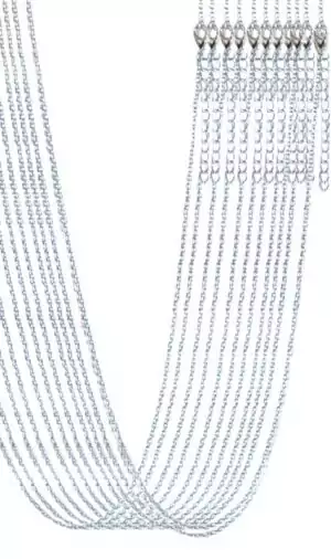 Silver plated brass 24 inch necklace chain in a 12 pack, simple link chain with clasp suitable for attaching crystal pendants and spiritual amulets for necklace wear.