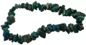 Chrysocolla chip bracelet with natural teal blue-green gemstone chips on elastic string, throat chakra expression and divine feminine empowerment crystal chip bracelet.