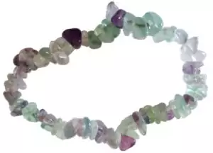 Fluorite chip bracelet with natural multi-toned green and purple crystal chips on elastic string, mental clarity and psychic cleansing fluorite chip bracelet for daily wear.