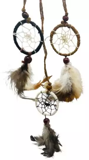 Set of six 1 1/2-inch mini woven dreamcatcher amulet charms with feather dangles β protective jewelry-making and altar charms.
