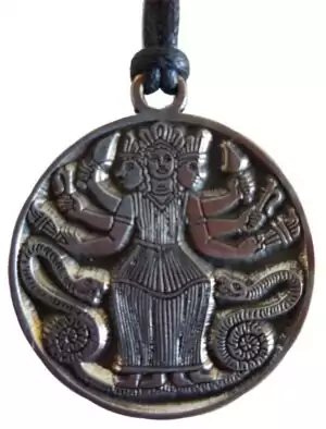 Hecate pewter pendant necklace with detailed triple goddess of witchcraft and crossroads design, cast metal devotional pendant for dark moon ritual and protective magic wear.