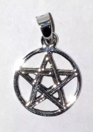 Half inch petite sterling silver pentagram pendant with delicate five-pointed star design, small subtle Wiccan star necklace pendant for daily layering and spiritual wear.