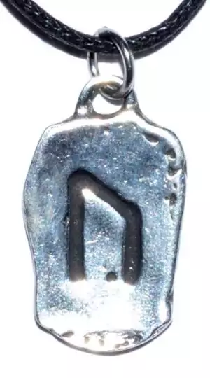 Pewter Uruz rune charm pendant — cast Norse Elder Futhark symbol for strength and endurance, showing the angular rune design in silver-toned metal.