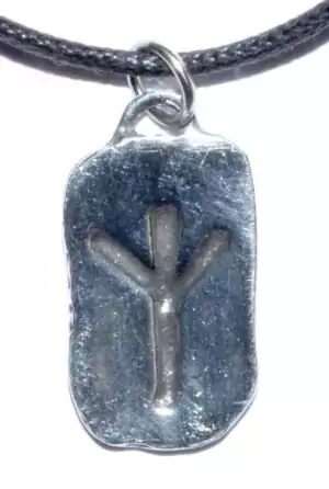 Pewter protection rune pendant with Norse Algiz runic symbol for Viking warding spiritual shielding and Norse pagan amulet wear