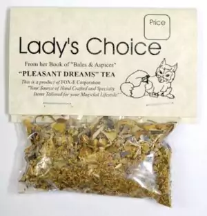 Pleasant Dreams Moon Dream Magic ritual herbal tea loose-leaf blend in kraft packaging, sleep-supporting botanicals for nighttime ritual and dream magic tea ceremonies.