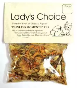 Painless Moments Comfort ritual tea blend in kraft packaging, loose-leaf soothing herbal botanicals for comfort rituals and gentle self-care tea ceremonies.