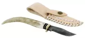 Stag Damascus athame — ceremonial ritual knife with antler handle and Damascus steel blade for Celtic and Norse practitioners and altar direction work.