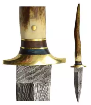 Bone Damascus Athame 8.5 inch β short Damascus steel patterned ritual athame with natural bone handle for Wiccan altar work and ceremonial practice.