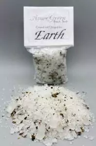 Earth Bath Salts 5oz container — ritual bath salt blend charged with earth element energy for grounding, stability, stress ease, and money drawing ritual bathing.