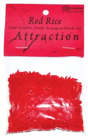 Small bag of attraction ritual rice blend 1oz for hoodoo love drawing and romantic attraction spells on white background