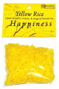 Small bag of happiness ritual rice blend 1oz for joy spell and positive energy workings on white background