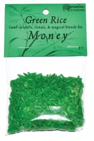 Small bag of money ritual rice blend 1oz for hoodoo prosperity and abundance spell workings on white background