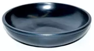 Smooth hand-carved 6-inch black stone scrying bowl with rounded form, dark interior, and glossy surface for water scrying and hydromancy.