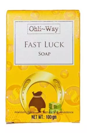 Ohli~Way Fast Luck spiritual soap 100g — green and gold bar soap packaging for fortune attraction and lucky break ritual baths.