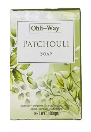 Ohli~Way Patchouli Soap 100g bar in packaging showing the brand label and spell-breaking description.