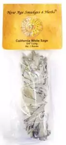 White sage smudge stick 5 to 6 inches long — tightly bundled aromatic white sage gathered by Kumeyaay Indians for purification, prayer, and space-clearing rituals.
