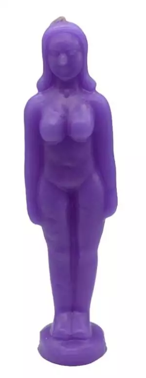 6.75-inch purple female figure candle in feminine form cast in royal purple wax for psychic power spiritual authority and commanding spellwork