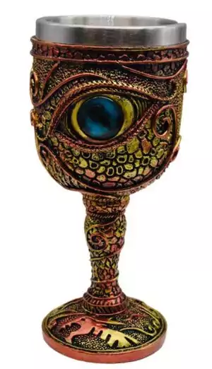 Eye of Dragon chalice 6.5 inches tall — decorative ritual goblet with intricate dragon motif detailing for altar offerings and Wiccan ceremonial work.
