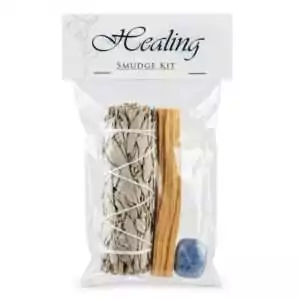 White sage bundle and palo santo wood healing smudge kit for space cleansing ritual