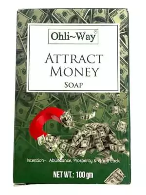 Ohli~Way Attract Money Soap 100g in original packaging showing the prosperity-themed label with green and gold colors.
