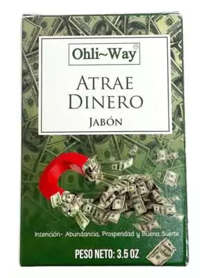 Attract Money Soap bar unwrapped showing green-hued natural soap with herbal texture and smooth surface.