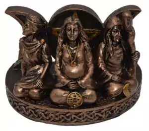 Mother Maiden Crone card holder figurine 2.25 inch — Triple Goddess altar piece for holding daily tarot or oracle cards upright.