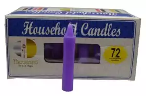 Set of 72 purple 4-inch household taper candles in bulk for psychic development and divination ritual work, compact purple candle supply