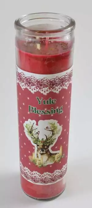 Yule Blessing winter solstice ritual jar candle with seasonal label, 7-day candle for sabbat ceremony and altar use