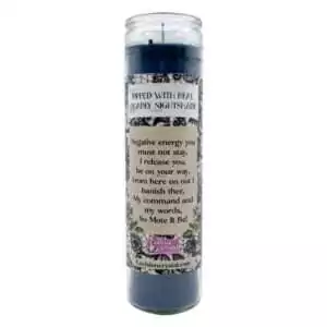 Reverse label of Deadly Nightshade banishing candle featuring a binding and releasing spell affirmation — Envision Crystal dark ritual candle for shadow and banishing work.