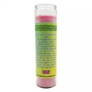 Tall glass candle with pink wax top and Lucky Girl Syndrome manifestation label for abundance and good fortune ritual