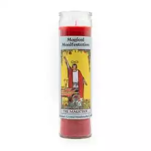 Red Magical Manifestation aromatic jar candle by Envision Crystal with decorative label for spell amplification ritual use