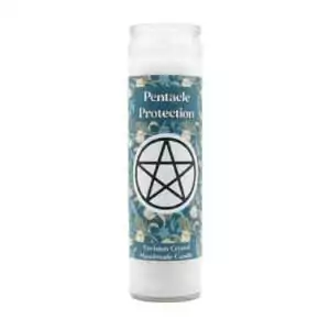 Pentacle Protection ritual jar candle with warding symbol label, 7-day shielding candle for home protection and spiritual defense