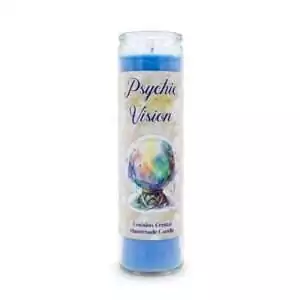 Psychic Vision Envision Crystal jar candle with third eye symbolism, 7-day ritual candle for intuition and divination enhancement